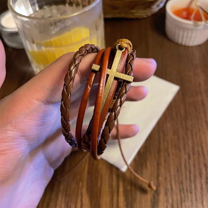 Богемный Экзотический Стиль Браслет из Бусин Ретро Этнический Стиль Плетеный Браслет из Кожи Коровы Нишевый Дизайн Персонализированные Украшения
