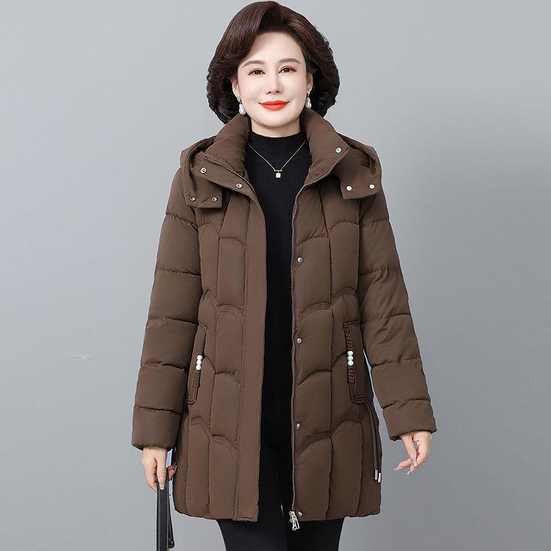 Women's Winter Thickened Jackets Down Cotton Parkas Hooded Quilted Long Pockets Coat Middle Aged Female Overcoat