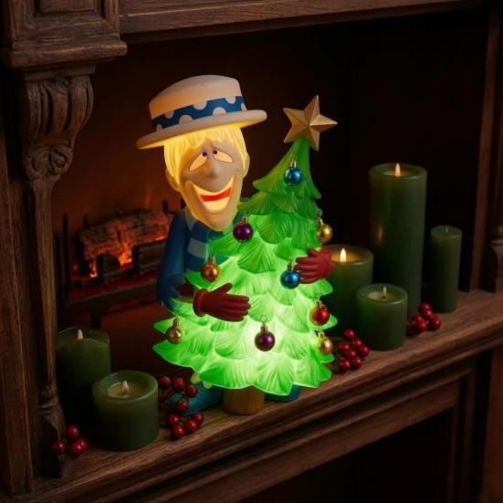 Soft Warm Lighting Christmas Cartoon Figure Night Light, Resin Light LED Lamp, Stable Holiday Party Decor Base Desktop Ornament for Bedroom