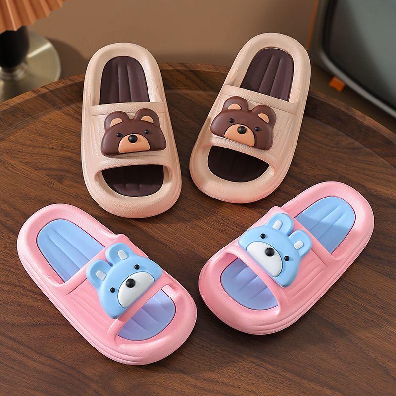 Детские тапочки, летние милые домашние нескользящие сандалии с рисунком медведя для детей среднего и большого возраста