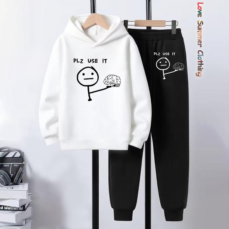 2 шт. Комплект толстовки и джоггеров для мальчиков на футбольную тематику с принтом футбольного мяча, динамичная спортивная одежда для игры, зимние наряды для футбольных тренировок