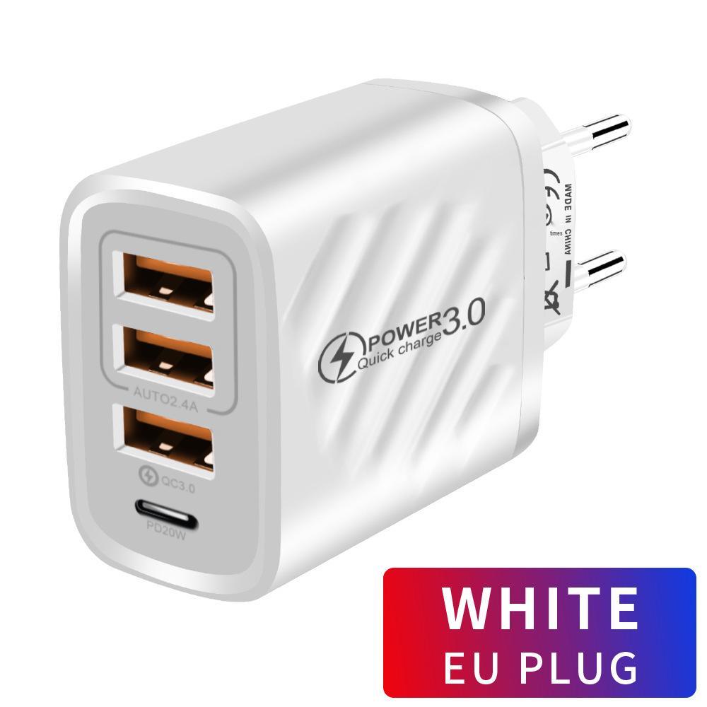Быстрое зарядное устройство USB и PD с 3 портами - Адаптер A+C для нескольких устройств 3A (ЕС / США / Великобритания)