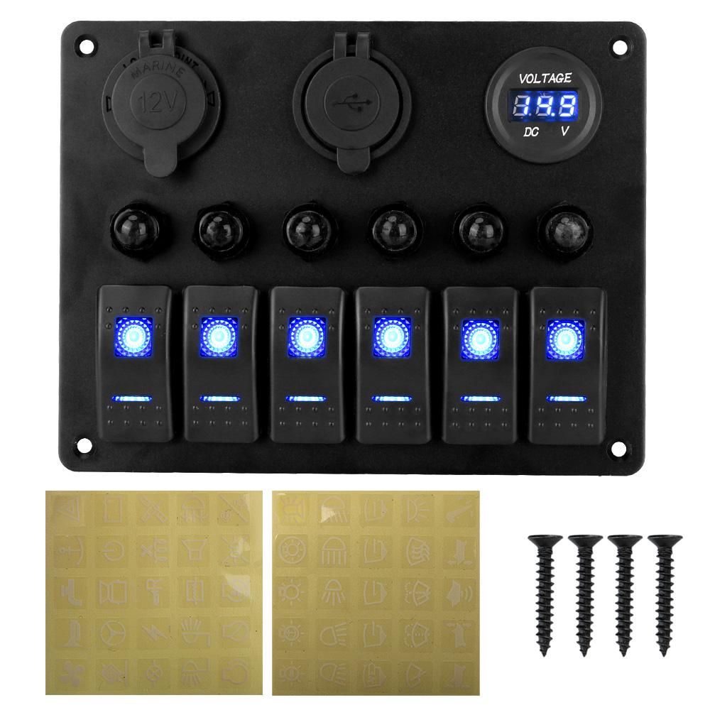 6-клавишная панель переключателей с двумя портами USB Автомобильный светодиодный выключатель