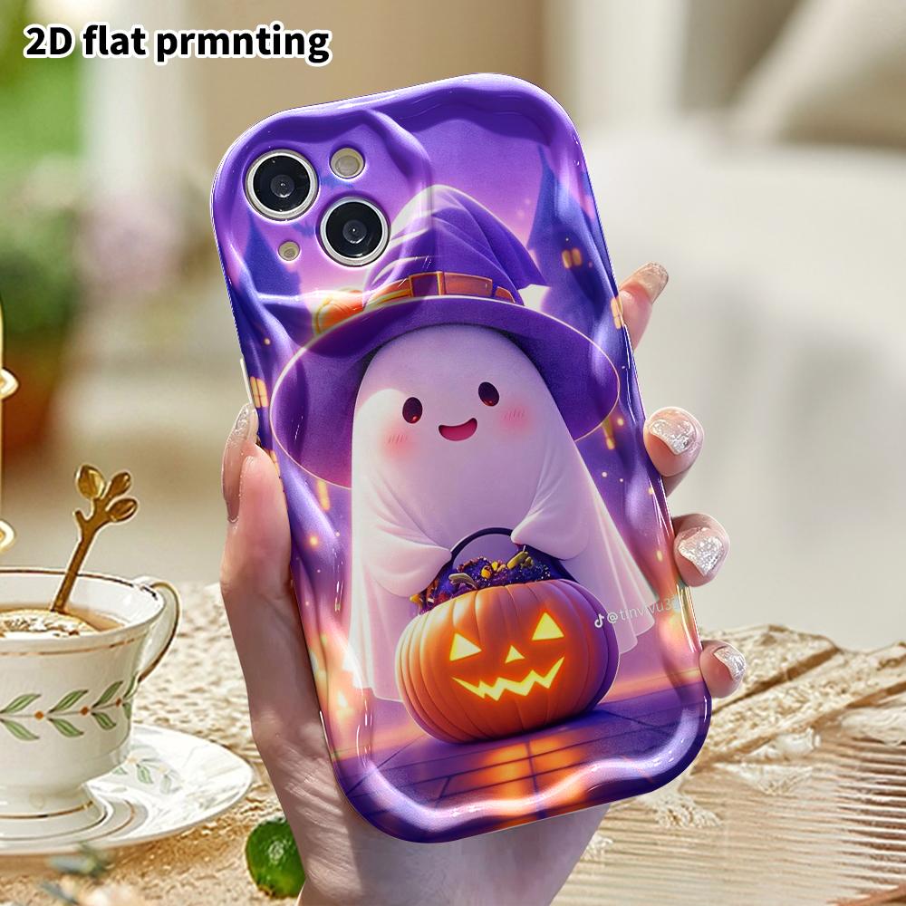 Phone Case: 2D flat design, suitable for iPhone 18, 17, 16, 15, 14, 13, 12 Pro protective cases, phone decoration, cute little candy ghost, Halloween 