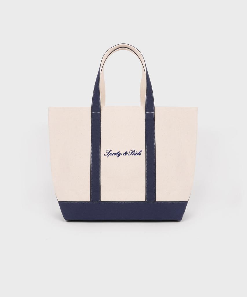 Sporty&Rich Serif Logo Medium Tote Bag - Natural/Navy R265Aob004
