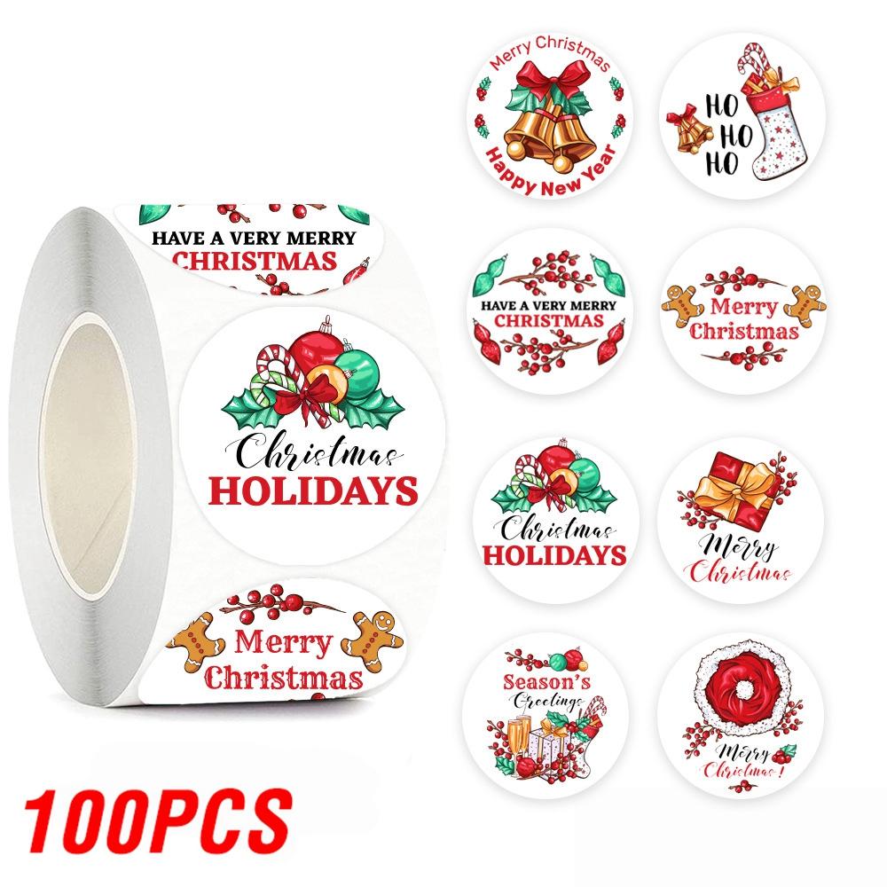 100-500pcs Merry Christmas Sticker , Round Adhesive Decoration Sticker for Cards Envelope Seal Xmas Gift Wraps Box Bags