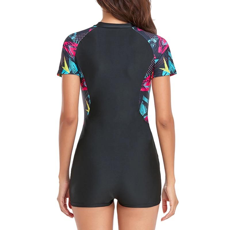 2025 Surfing Swimsuit One Piece Short Sleeve Swimwear Women Zipper Rash Guard Diving Printed Bathing Swimming Swim Suit Bathers