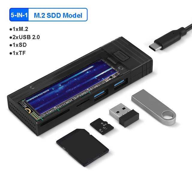 5 в 1 USB C Hub M2 NVMe SATA SSD Case NGFF SSD Enclosure HDD Box SD TF Card Reader Type C Dock Station USB C Splitter