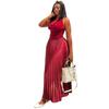 African women's clothing suit solid color sexy neck halter slim short top pleated skirt European and American temperament two-piece set