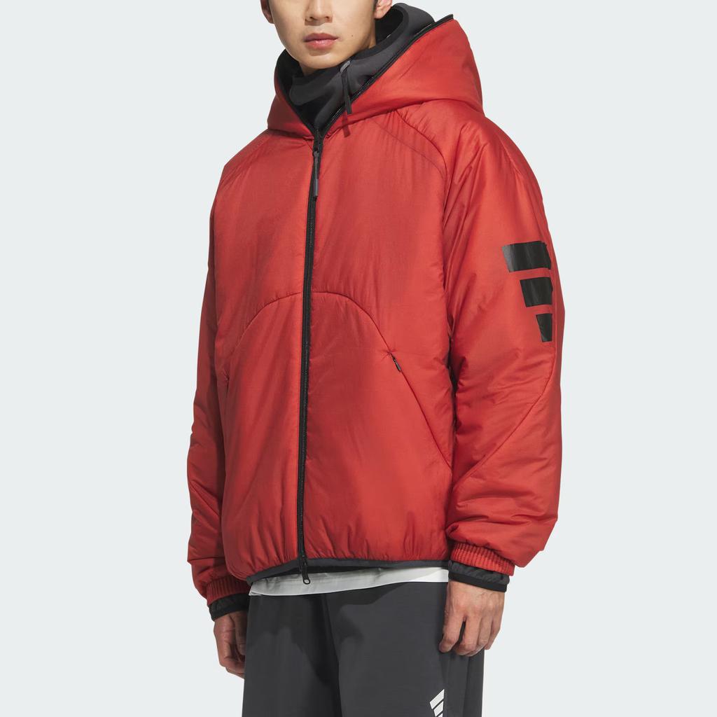 Adidas Куртка Fustl P Pad, теплая, удобная, ветрозащитная, прочная, с длинным рукавом, двусторонняя, хлопковая, мужская, куртки, цвет черный, красный JZ8723