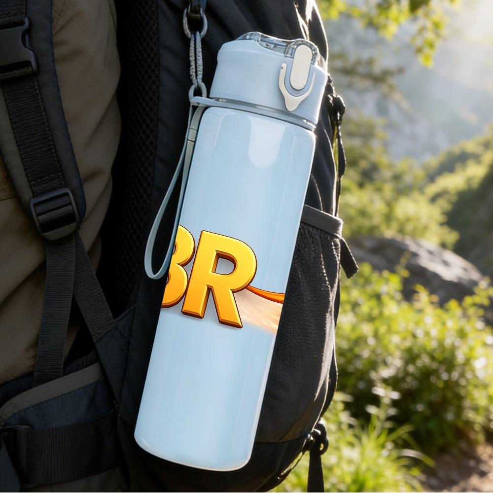 1PC BR Soccer Ball Fire Effect Print 750ml Color Plastic Sports Water Bottle Leakproof Flip Straw Lid Suitable for Sports Office Home Use