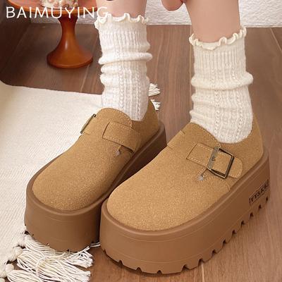 Замшевые женские туфли-лоферы на платформе, дизайнерские туфли на высоком каблуке с пряжкой, новый бренд 2025 года, тренд, зимняя повседневная обувь для прогулок, женские туфли