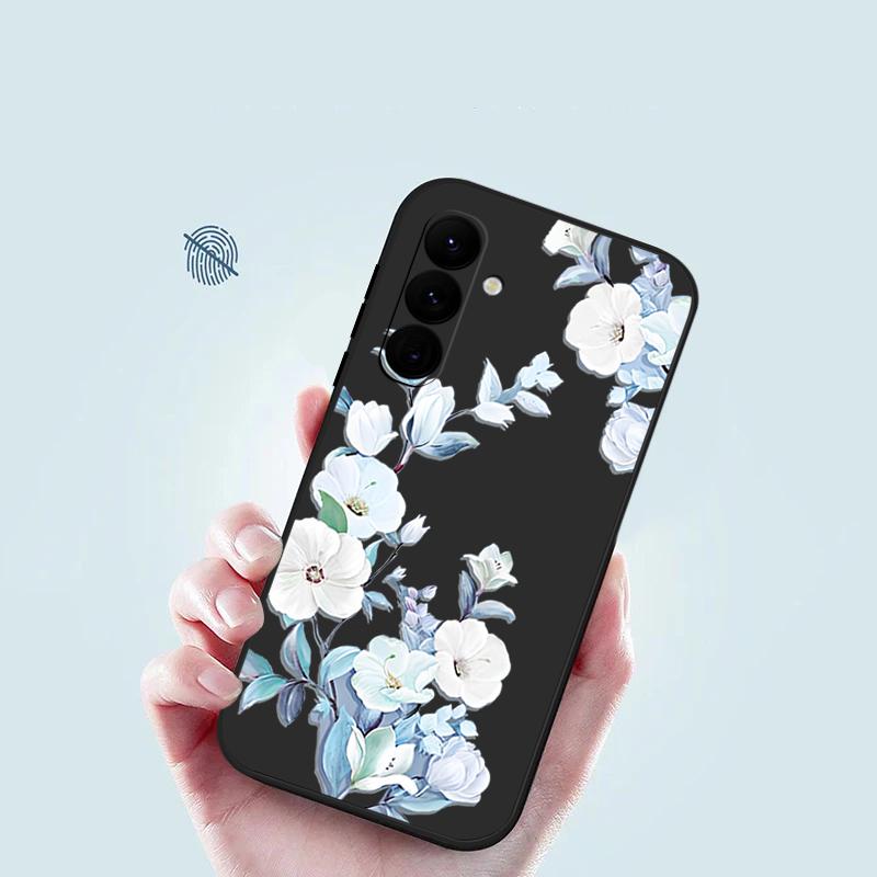 For Samsung S25 Ultra S24 FE S23 A56 A36 A16 A55 Phone Shell Floral Print Matte Lens Protection TPU Lanyard Soft Shockproof Silicone Slim Case Cover