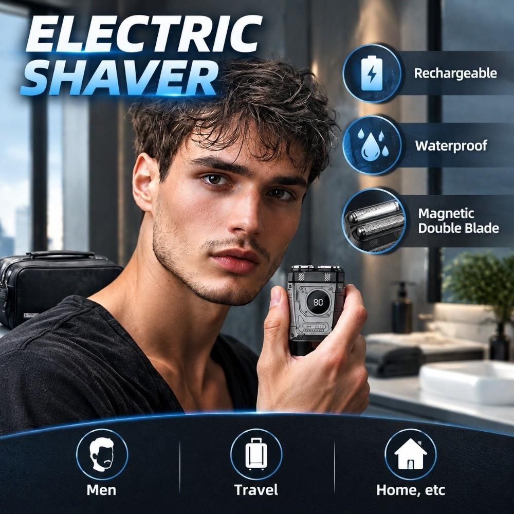 Portable Electric Shaver Waterproof Mini Shaver Mecha Punk Style Beard Razor Men