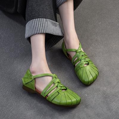 Модные летние римские сандалии GKTINOO 2025 из новой коллекции, ретро, из натуральной кожи, плетеные, с перфорацией, женская обувь на плоской подошве