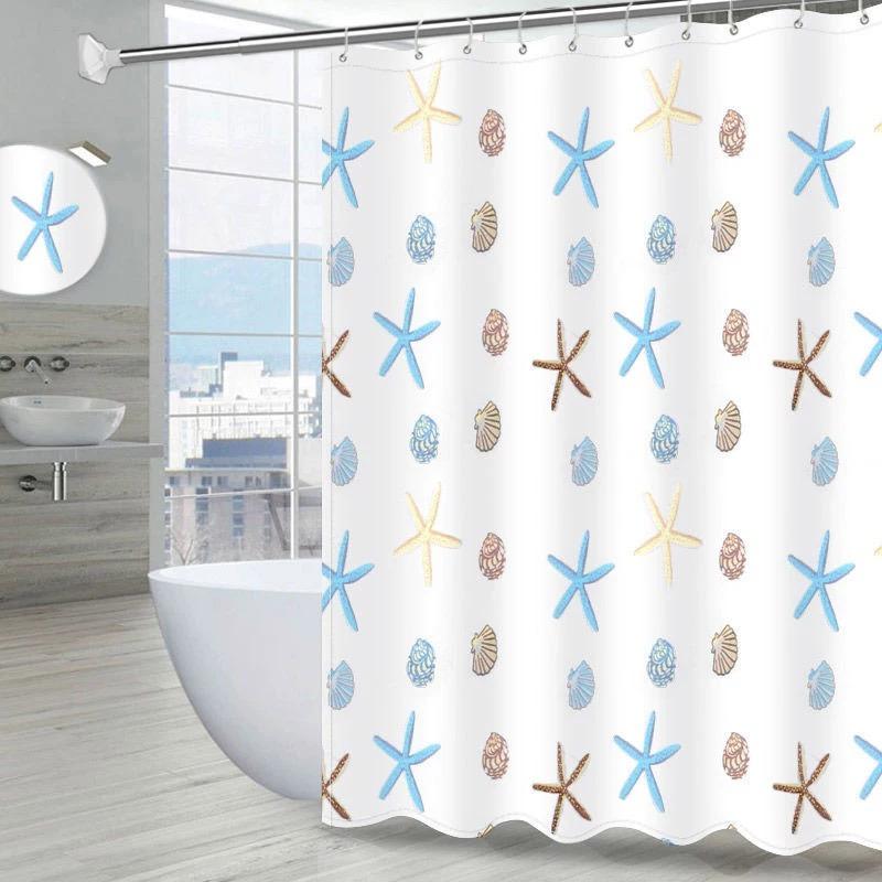 Cartoon Pattern Starfish Bathroom Shower Curtain Bathroom Partition Curtain Light Opaque Waterproof Material Bathroom More Refre