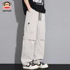 Paul Frank American-Style Cargo Pants for Men, Spring And Autumn New Loose Straight-Leg Casual Trousers, Black Regular Size M