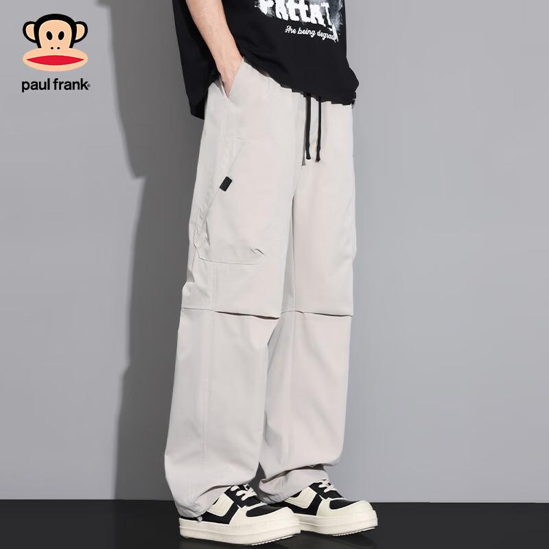 Paul Frank American-Style Cargo Pants for Men, Spring And Autumn New Loose Straight-Leg Casual Trousers, Black Regular Size M