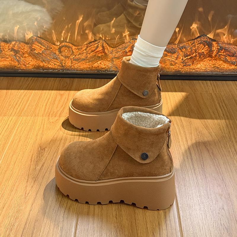 Женские зимние теплые меховые ботинки большого размера, утолщенные, на меху, зимние, ботильоны до щиколотки, нескользящие, для пеших прогулок, спортивные, с большой головой, хлопковые туфли