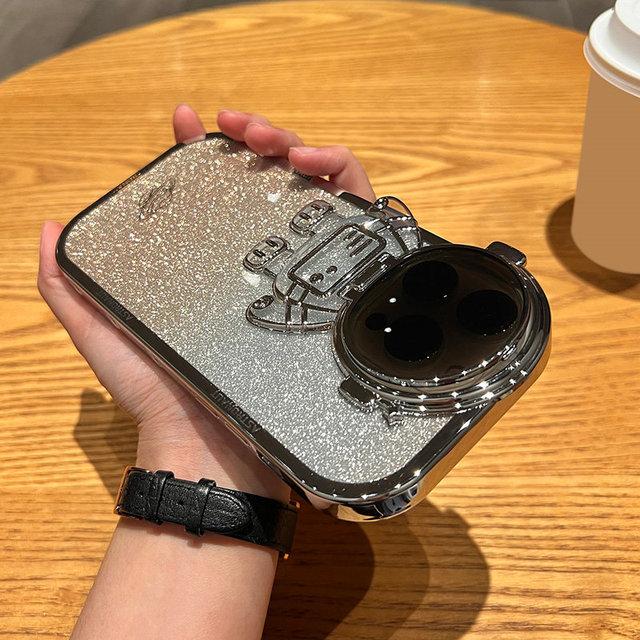Блестящий 3d чехол для телефона космонавта для Iphone 14pro Max 11 12 13 Pro Max 14 Plus противоударная подставка для защиты камеры задняя крышка