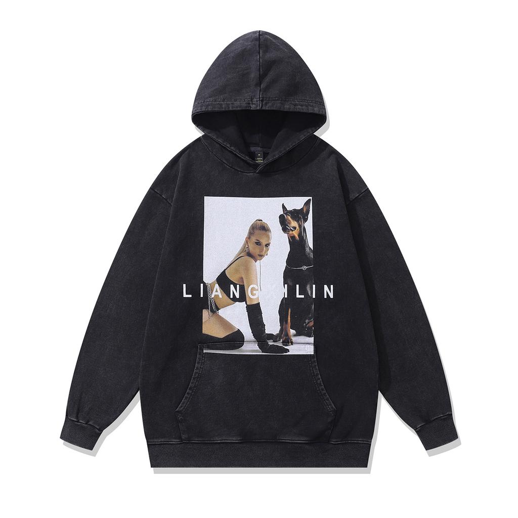 American Retro Hooded Sweater Men And Women Couple Butterfly Print Washed Old Hip Hop Jumper Hoodie