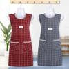 Large Pocket Cooking Apron Plaid Chef Aprons Household Sleeveless Apron Home Cooking