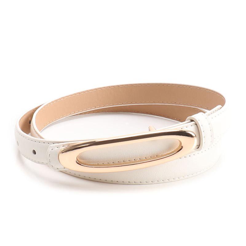 Minimalist Women Leather Belt With Elliptical Flat Buckle For Dress And Jeans