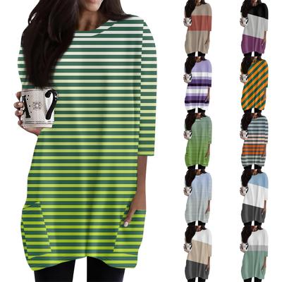 Женская модная повседневная футболка с круглым вырезом и принтом, рукавом 3/4, двойным карманом