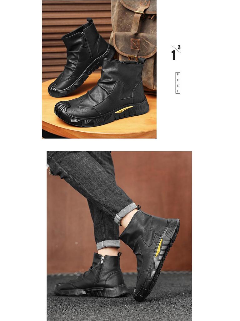 Men's Black Non-Slip Velvet Martin Boots - Wear-Resistant, Comfortable, and Stylish for Autumn/Winter