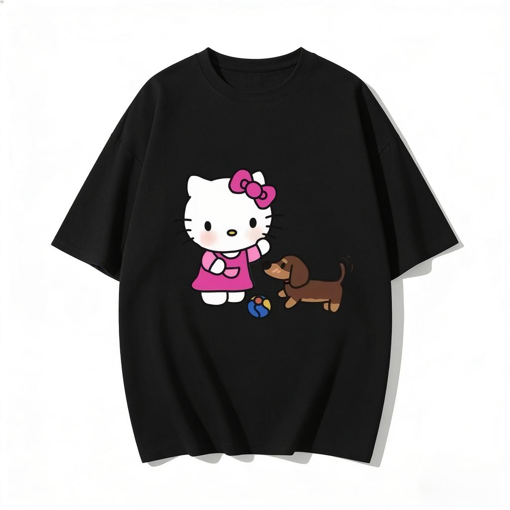2026 Футболка Hello Kitty из мягкого хлопка с коротким рукавом и круглым вырезом, милый принт, легкий летний топ для женщин, повседневная одежда