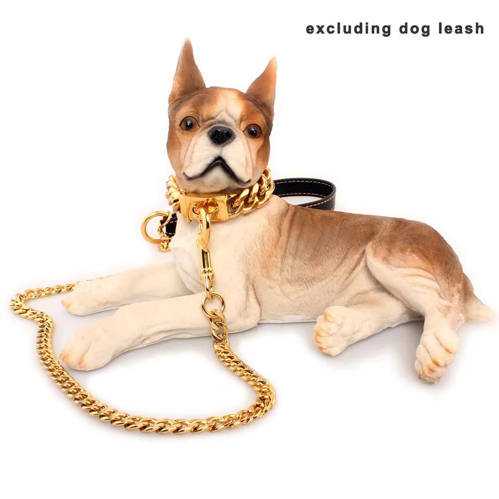 19 мм Золотая Цепь Ошейник для Собаки Роскошный Серебристо-Золотой Кубинский Ошейник для Собак С Надежной Застежкой-Защелкой Для Средних и Крупных Питбулей