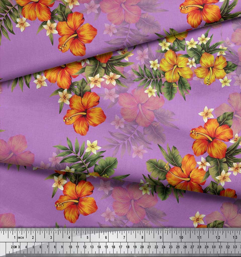 Soimoi Японская креп-сатиновая ткань с цветочным принтом и листьями, тропическая ткань, принты по метрам, 42 дюйма