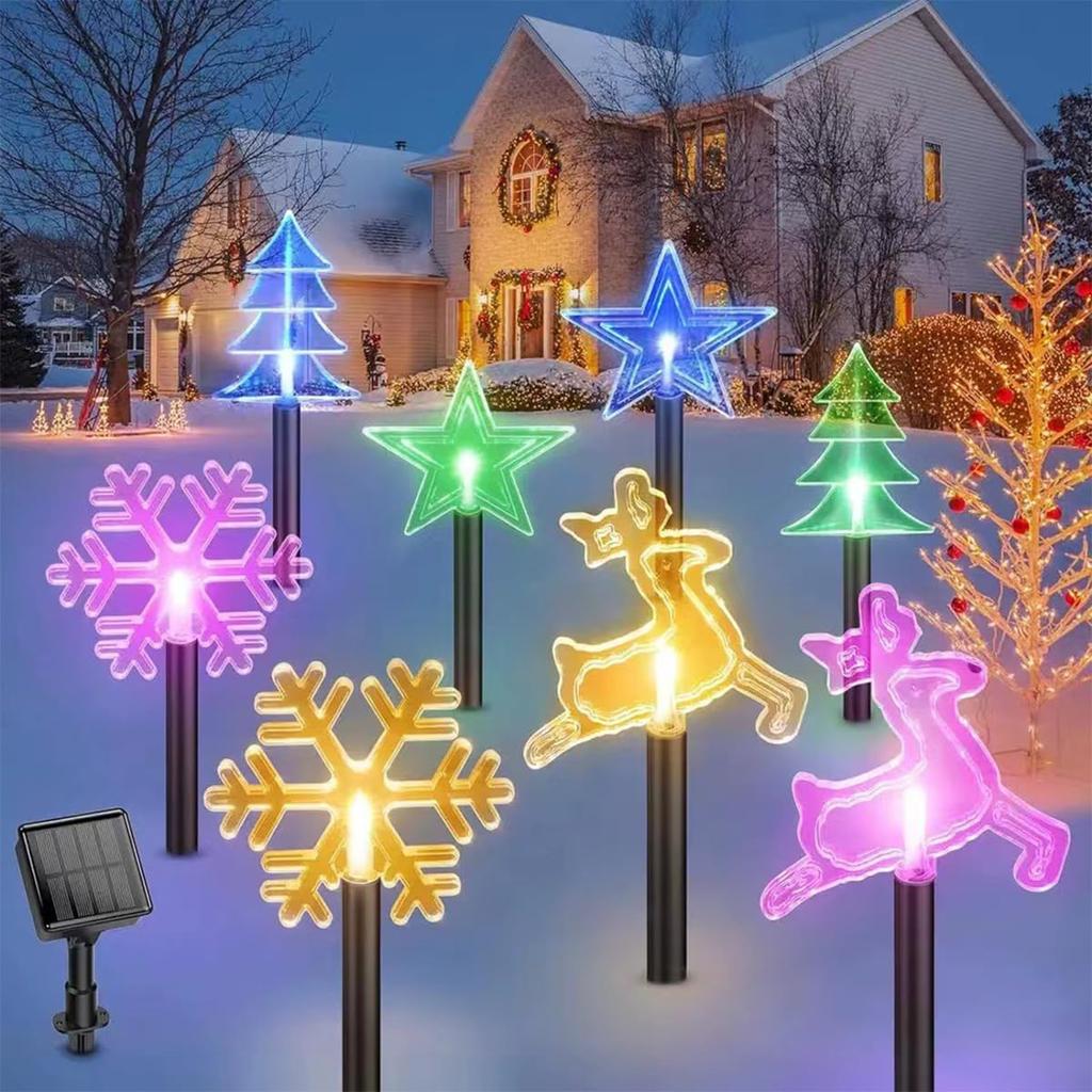 Lanito Christmas Lights Solar Garden Lights 8 In 1 Color Christmas String Lights Snowflake Lights Figurine Lights Santa Claus Lights Christmas