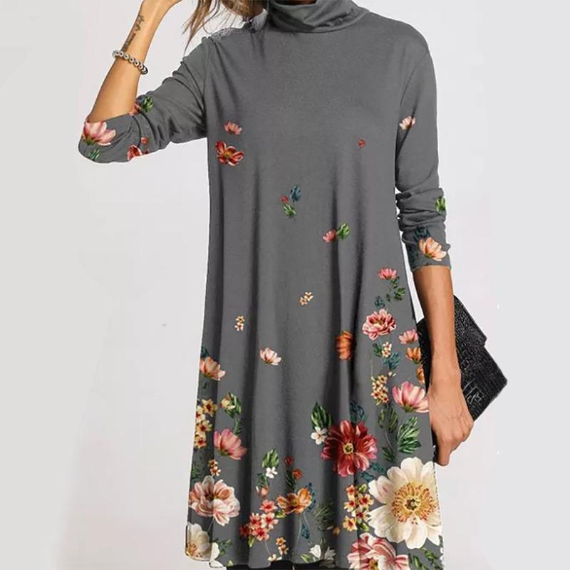 Зимняя водолазка, теплая винтажная женская одежда с принтом, элегантные лоскутные платья с длинными рукавами, женские повседневные свободные платья