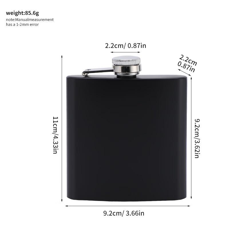 8oz Matte Black Stainless Steel Portable Hip Flask