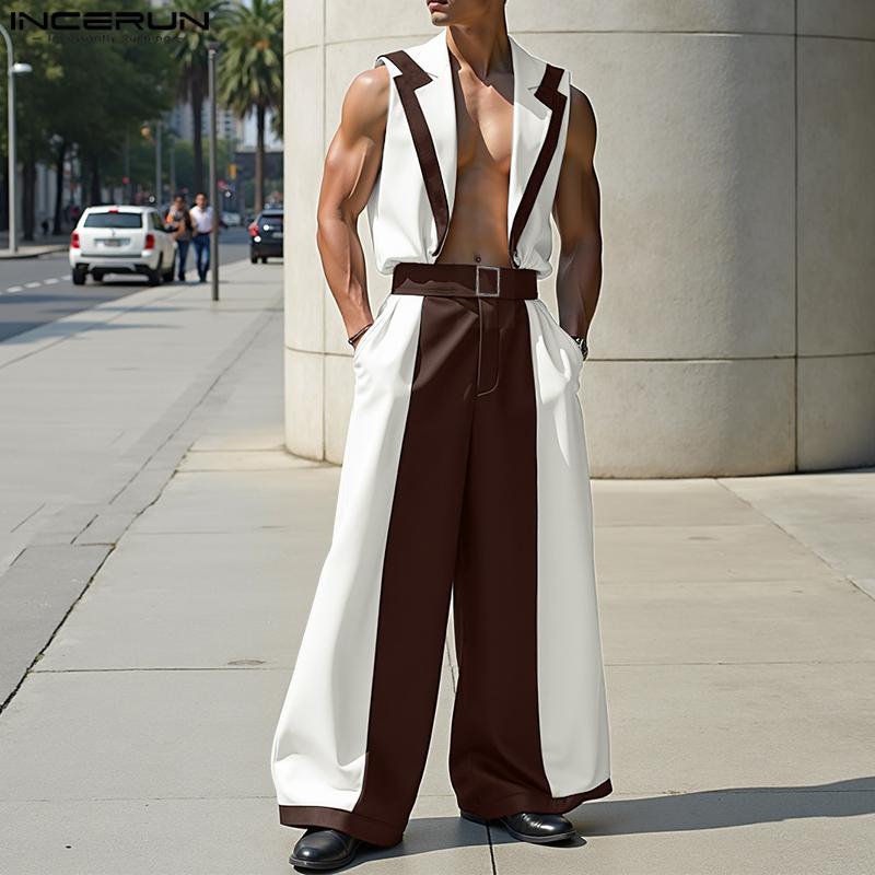INCERUN 2 шт. Мужской жилет без рукавов с лоскутным шитьем и комплекты нарядов с длинными брюками