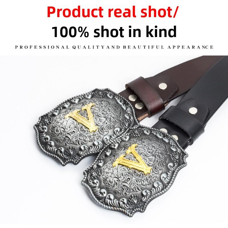 Smooth Buckle Belt Men's Decoration with Jeans Frosted Leather Four Seasons Letter S Two-Color Buckle Belt