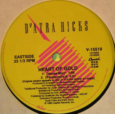 12-дюймовая пластинка D'ATRA HICKS - Heart Of Gold V15519 Capitol Manhatt 1990 США Танцевальная и электронная музыка Б/у