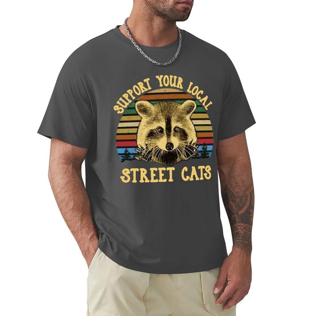 Футболка Raccoon Support Your Local Street Cats Vintage для мужчин, черная хлопковая футболка унисекс свободного кроя
