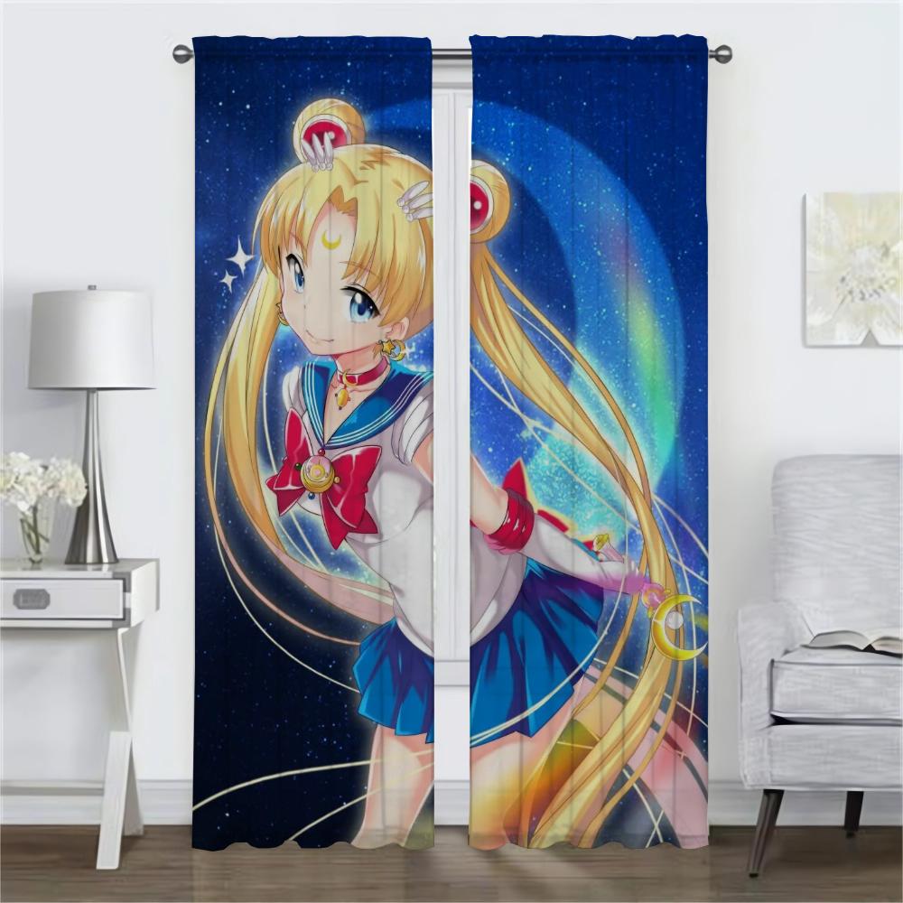 SailorS Moon Anti-mosquito Curtains 2 Pieces Modern Living Room Curtains for Camera Halloween Decoration Window Curtain Shades