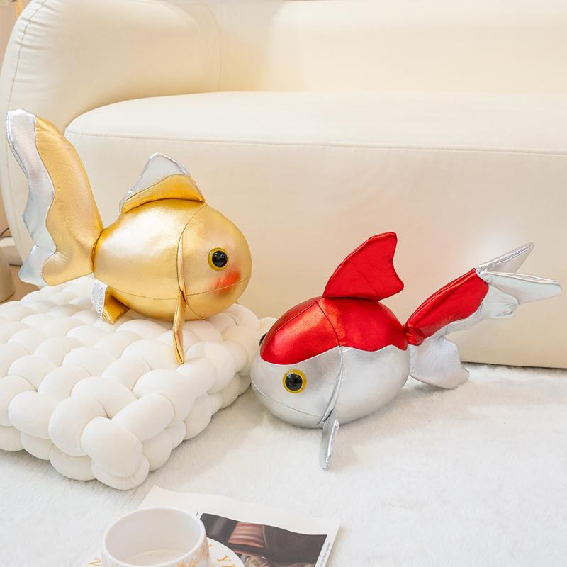 Lucky Koi Goldfish Shaped Plush Toy Soft PU Leather Cartoon Fish Doll Home Decor  Kids Birthday Gift Animal Cushion Throw Pillow