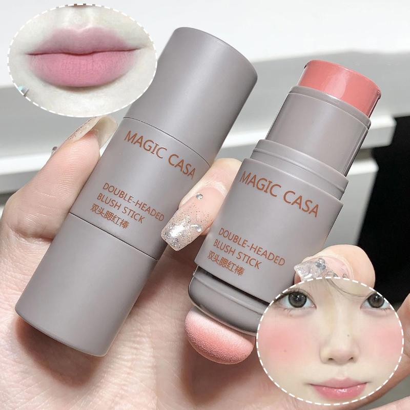 Double-ended Blush Lipstick Stick Multi-purpose Lasting Brightening Lips Cheek Balm Sponge Facial Blusher Girls Korean Cosmetics