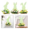 3Pack Green Bunny Easter Decor Easter Wooden-Rabbit Ornament Tabletop Craft Decoration Party Supply for Home Living-Room