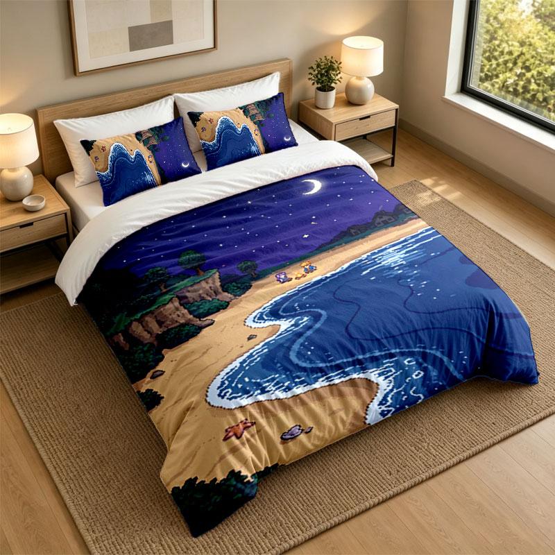 3Pcs Bedding SetStardew Valley Soft Bed Sheet and Two Pillowcases Home Bedroom Decor