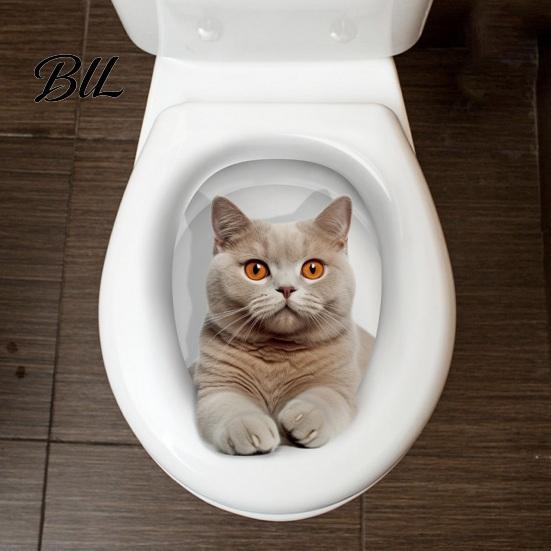 Self Adhesive Restroom Stickers 3D Cartoon Cat Toilet Stickers, Waterproof Cute Animal Lid Creative Seat Art Sticker, Fun Self-Adhesive Bathroom Wall
