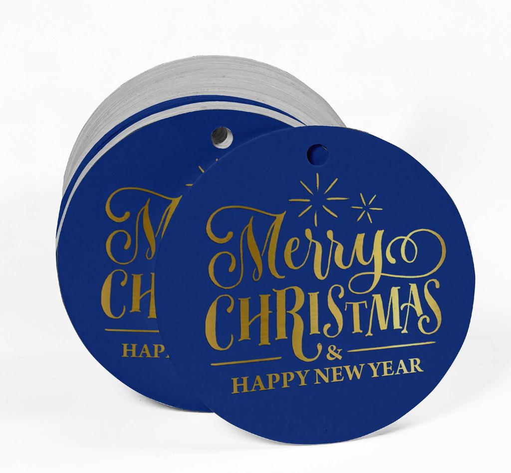 Inkdotpot Pack Of 100 Real Gold Foil Paper Tags Merry Christmas & Happy New Year Text Favor Hang
