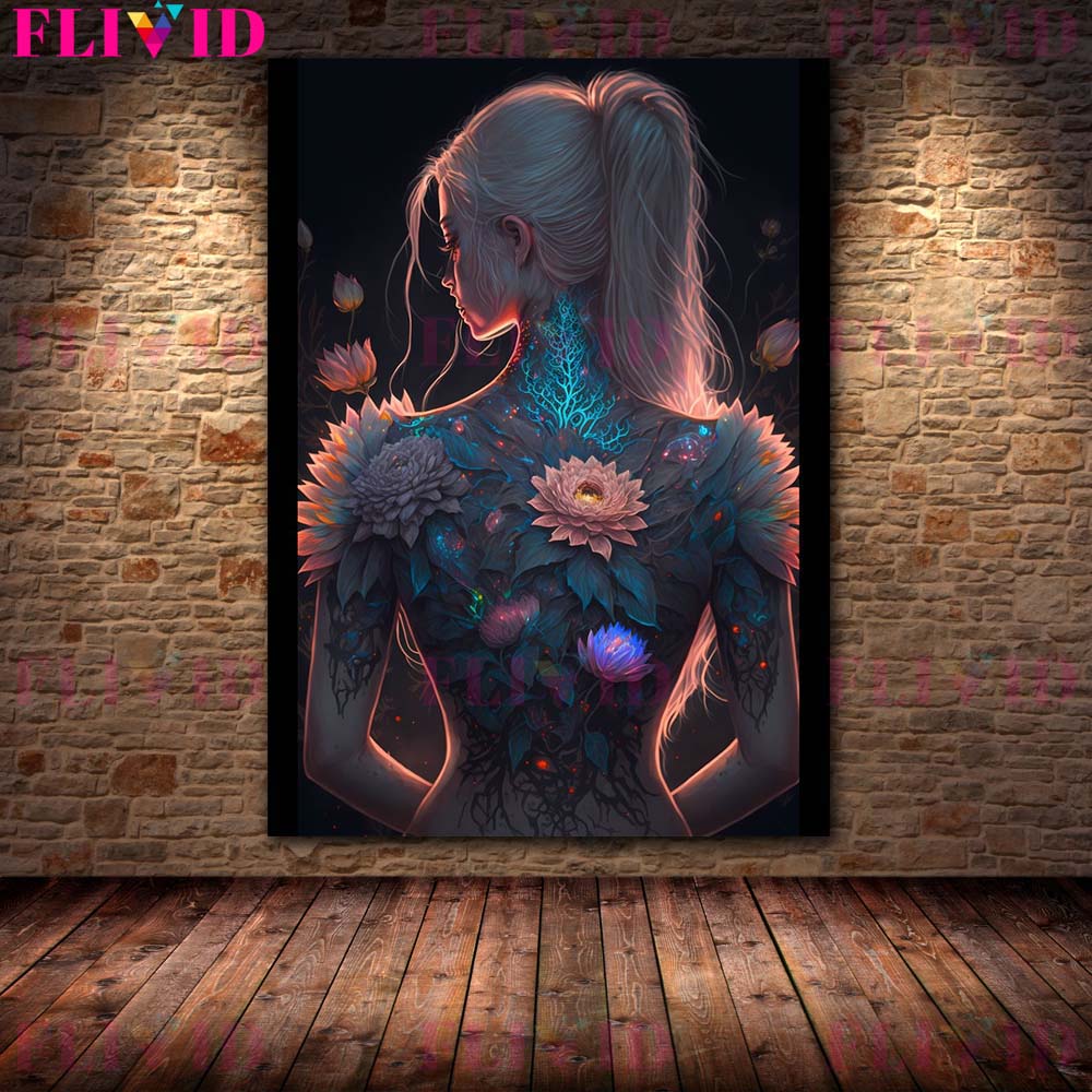 Абстрактная татуировка цветок сексуальная девушка плакат настенное искусство холст живопись плакат