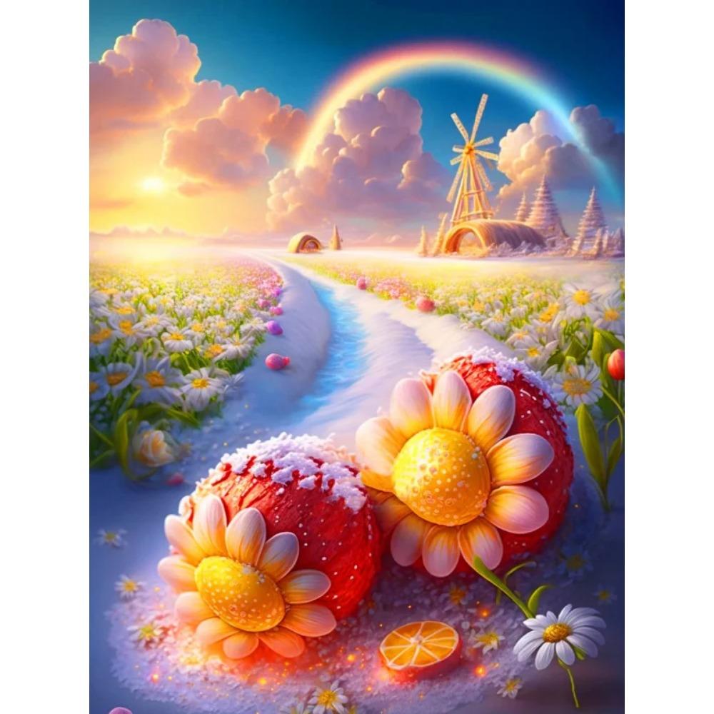 Алмазная картина Полный дрель Цветок Луна Пейзаж Круглая алмазная живопись Ручная работа Фруктовый десерт Diy Алмазная мозаика Картина Украшение дома