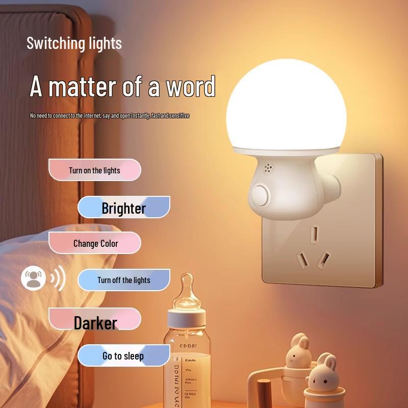 Smart Voice-Controlled Eye-Protecting Night Light with Remote and Wake-Up Feature for Energy-Saving Bedroom Ambiance.