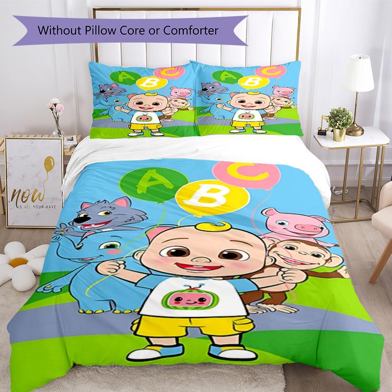 3pcs Cocomelon Bedding Set Duvet Cover Closure Includes 1 Duvet Cover & 2 Pillowcases, Soft and Comfortable for All Seasons.